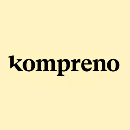 Das Bild zeigt das Wort "kompreno" in einer markanten, fetten Schriftart auf einem hellen, gelben Hintergrund.